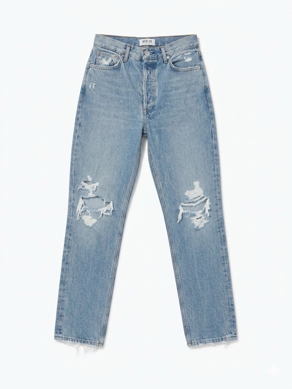 AGOLDE Light Blue Straight Leg Jeans size 25 distressed knees